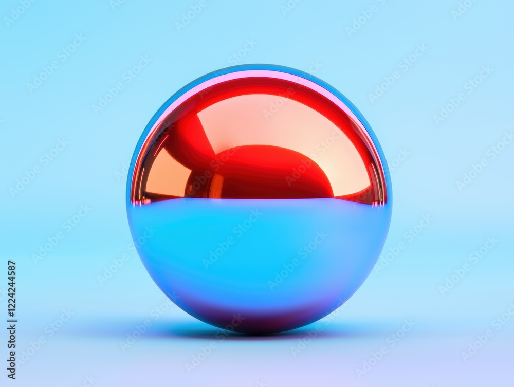 Red and Blue Glossy Sphere on Light Blue Background Red and Blue Glossy Sphere on Light Blue Background
