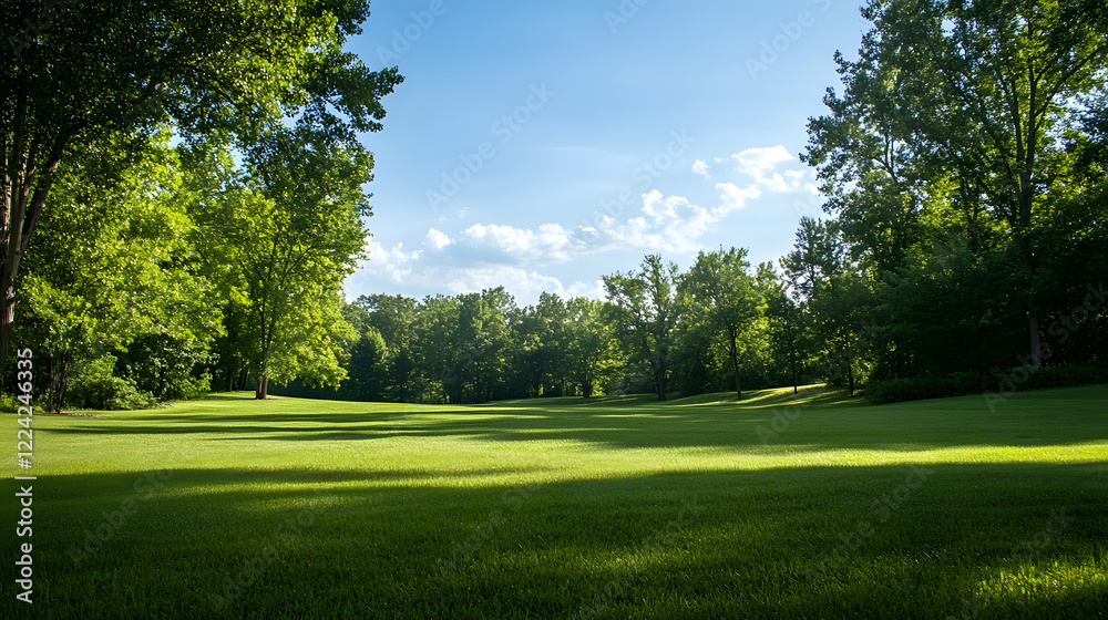 Serene Park Landscape with Lush Greenery and Clear Blue Sky on a Sunny Day : Generative AI Serene Park Landscape with Lush Greenery and Clear Blue Sky on a Sunny Day : Generative AI