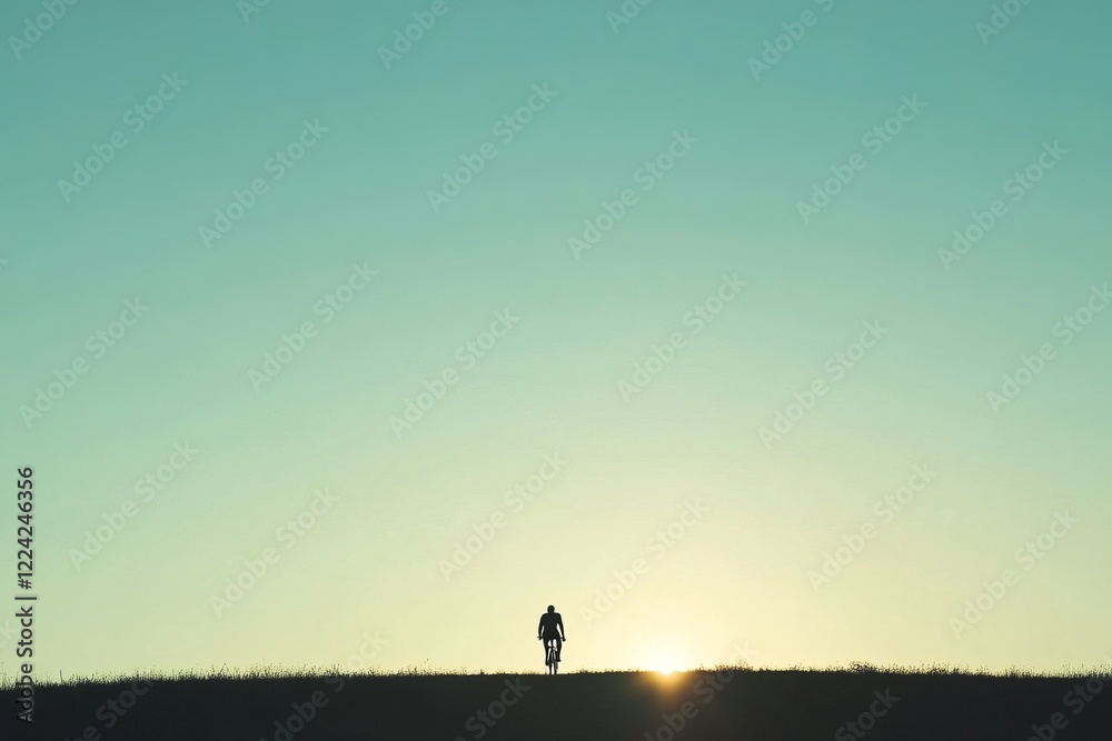 Silhouette of a Cyclist at Sunrise on a Tranquil Horizon with a Clear Sky Silhouette of a Cyclist at Sunrise on a Tranquil Horizon with a Clear Sky