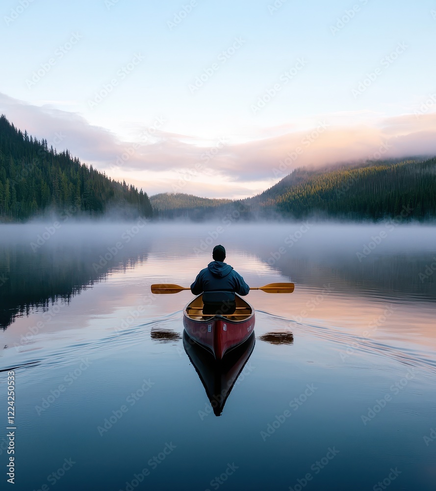 Serene Morning Paddle on a Misty Lake Serene Morning Paddle on a Misty Lake
