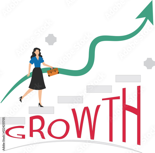 Businesswoman walking on a graph of growth and volatility