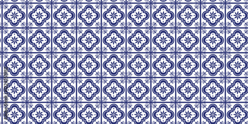 Decorative tiles pattern blue color, seamless pattern, blue decorative seamless pattern.
