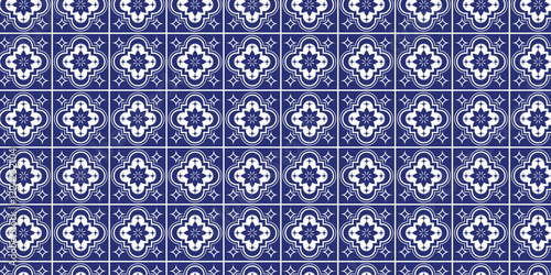Decorative tiles pattern blue color, seamless pattern, blue decorative seamless pattern.