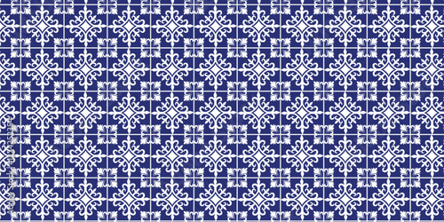 Decorative tiles pattern blue color, seamless pattern, blue decorative seamless pattern.