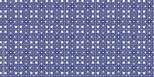 Decorative tiles pattern blue color, seamless pattern, blue decorative seamless pattern.