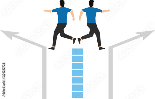 Disagreement, quarrel. Two businessmen walk separate paths