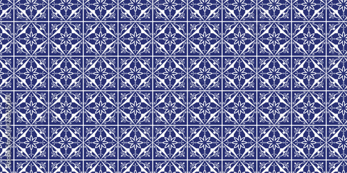 Decorative tiles pattern blue color, seamless pattern, blue decorative seamless pattern.