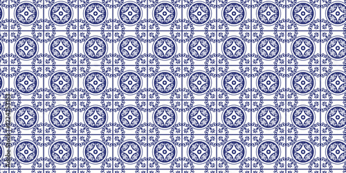 Decorative tiles pattern blue color, seamless pattern, blue decorative seamless pattern.