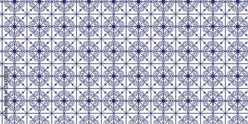 Decorative tiles pattern blue color, seamless pattern, blue decorative seamless pattern.