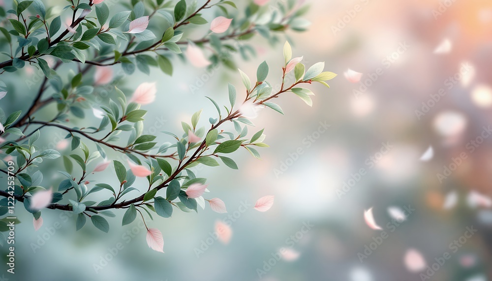 Serene Springtime: Delicate Branches and Falling Petals in a Dreamlike Setting Serene Springtime: Delicate Branches and Falling Petals in a Dreamlike Setting
