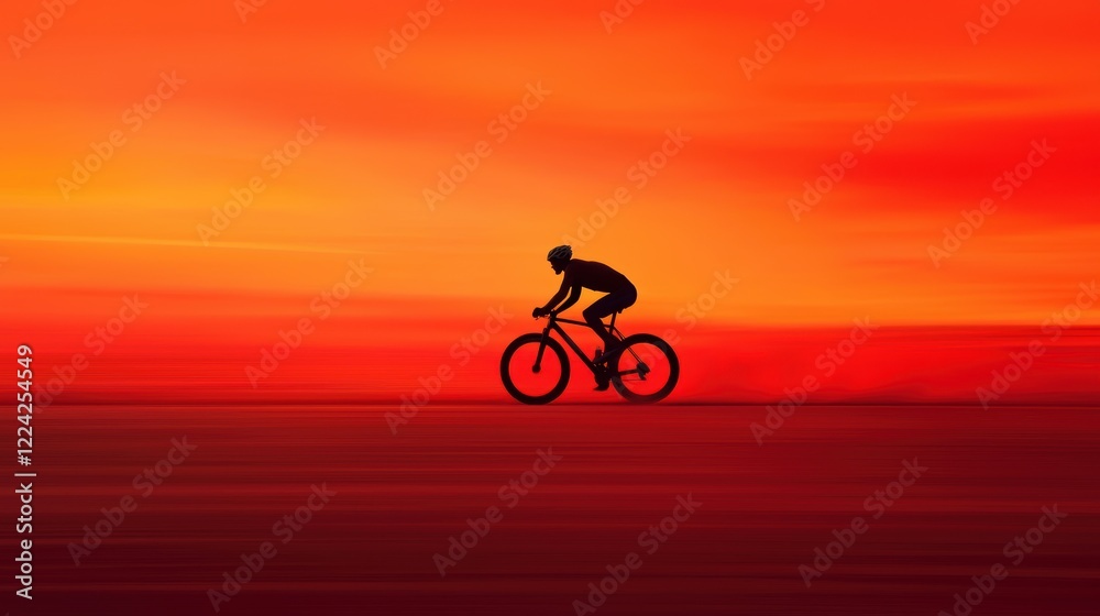 Fototapeta premium Silhouette of Cyclist Riding Bicycle at Sunset