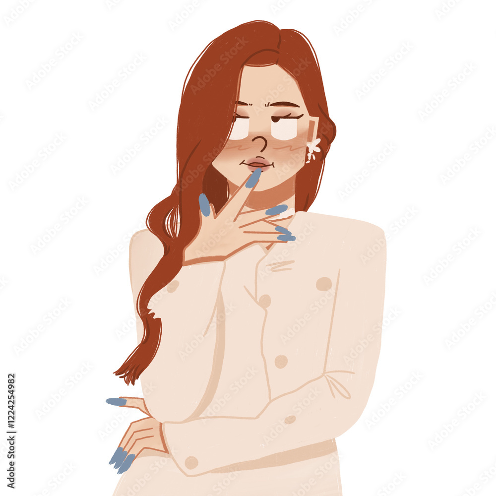 iIlustration of red haired woman with blue wedges iIlustration of red haired woman with blue wedges