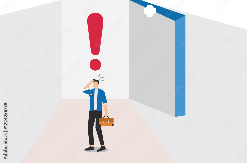 Obraz premium Business Exit. Business at Exit Door Exclamation Mark