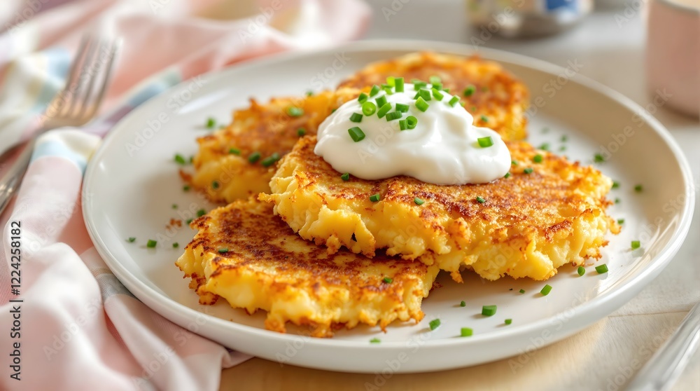 Røstipotet (Potato Rösti) with Sour Cream and Chives (Norwegian Cuisine) Røstipotet (Potato Rösti) with Sour Cream and Chives (Norwegian Cuisine)
