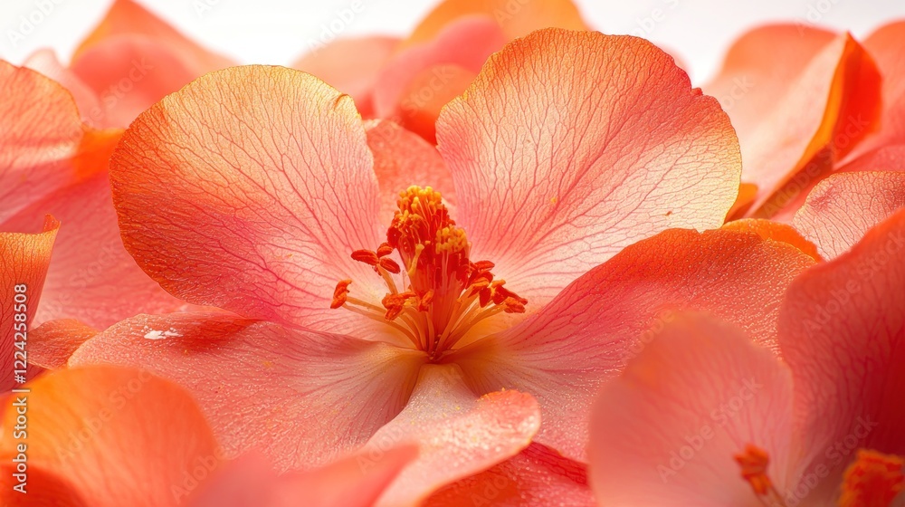 Coral flower close-up, studio shot, petals, background white, floral design Coral flower close-up, studio shot, petals, background white, floral design