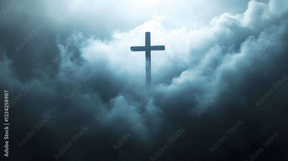 Dramatic Image of a Christian Cross Emerging from Dark Storm Clouds : Generative AI Dramatic Image of a Christian Cross Emerging from Dark Storm Clouds : Generative AI