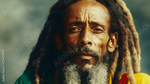Portrait of a thoughtful elderly man with dreadlocks in a serene setting : Generative AI