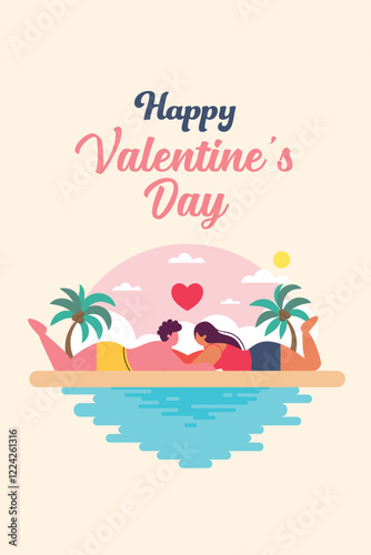 Couples in love on the beach valentines day poster