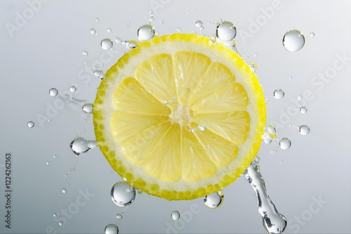 Lemon slices splashing in fresh water with bubbles and a vibrant citrus vibe