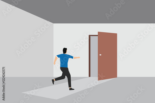 Career opportunity. Businessman walks to the important door