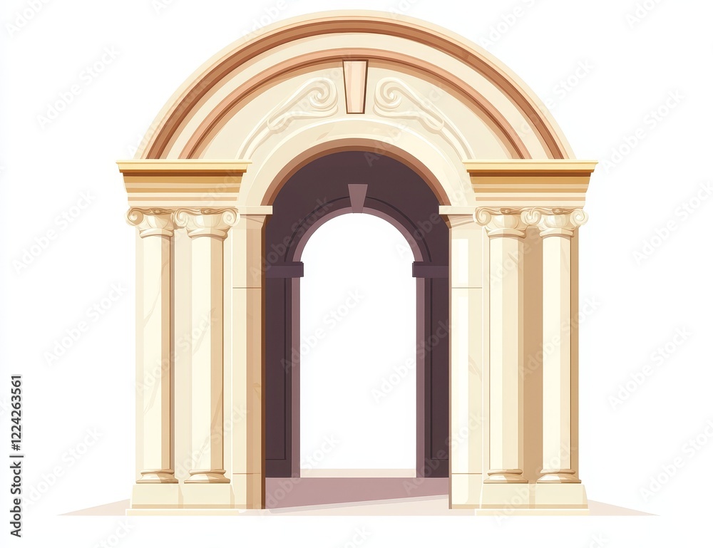 Elegant arched stone entrance with columns. Elegant arched stone entrance with columns.