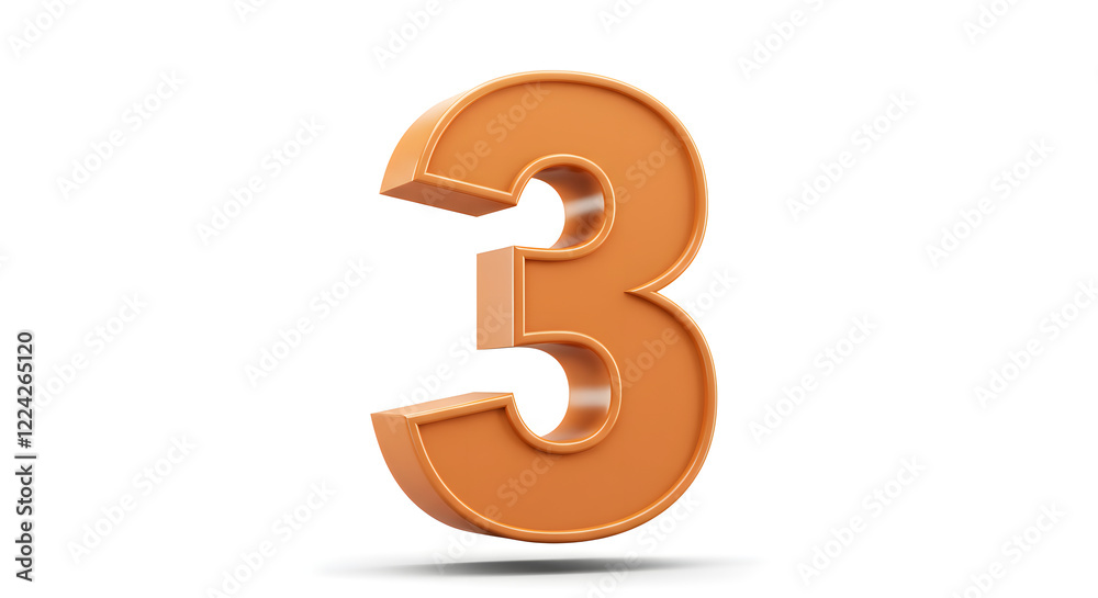Orange Number Three 3D Render High Quality Image isolated on white background. Generative AI Orange Number Three 3D Render High Quality Image isolated on white background. Generative AI