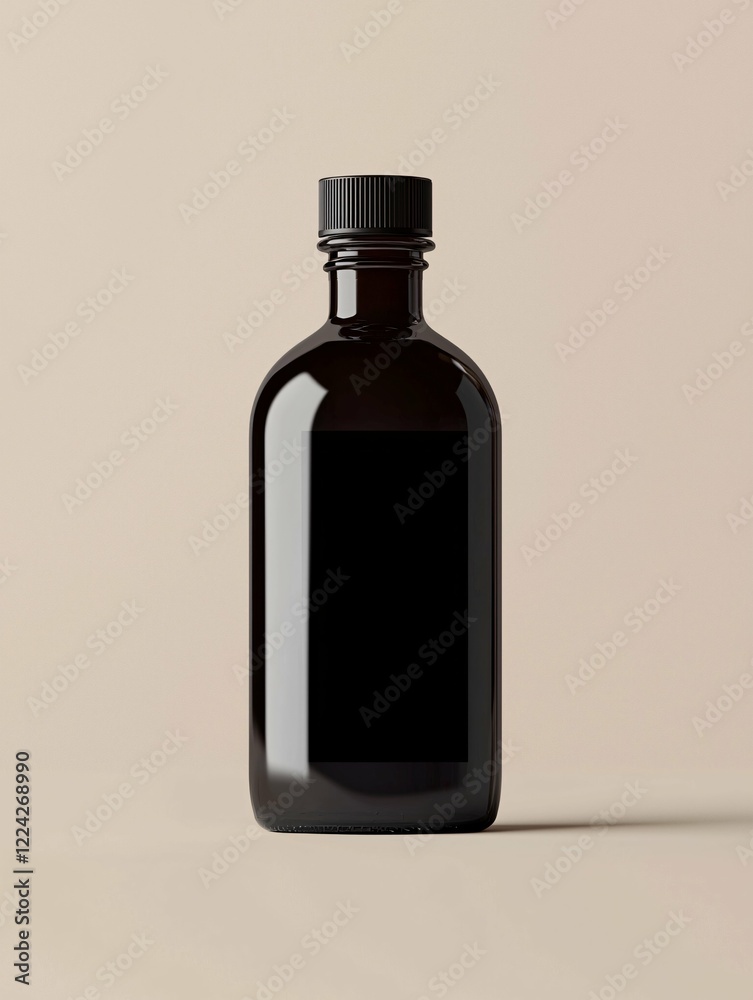 Glossy bottle label mockup ideal for product branding and marketing presentations in a professional studio environment.