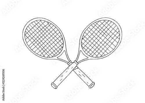 Tennis rackets crossed and ball silhouette, icon isolated on white background.