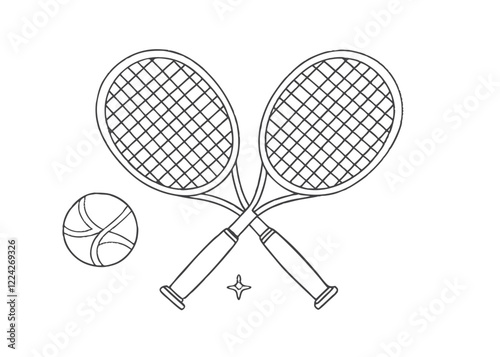 Tennis rackets crossed and ball silhouette, icon isolated on white background.