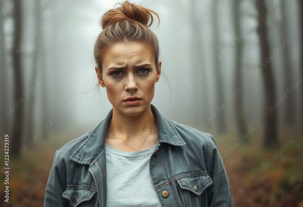 Female portrait in misty forest Female portrait in misty forest