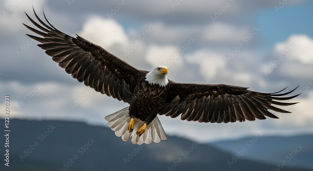 Fototapeta premium Majestic Bald Eagle in Flight Stunning Wildlife Photography