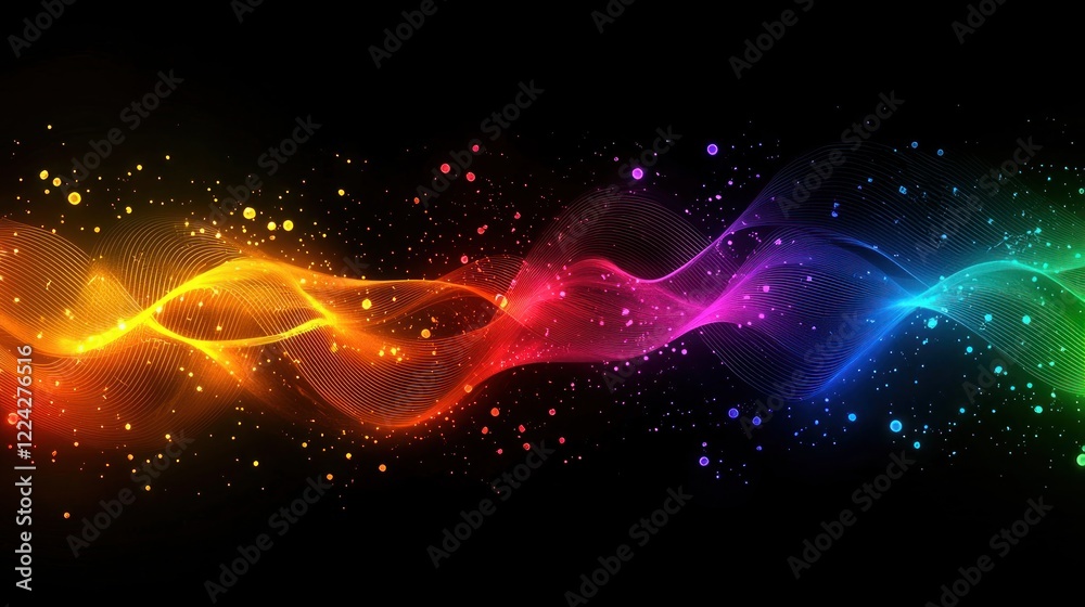 Fototapeta premium A digital wave pattern in vibrant neon colors on a dark background.