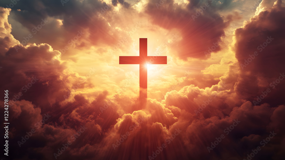 Radiant Cross in Illuminated Cloudscape Signifying Hope Faith and Divine Inspiration : Generative AI Radiant Cross in Illuminated Cloudscape Signifying Hope Faith and Divine Inspiration : Generative AI