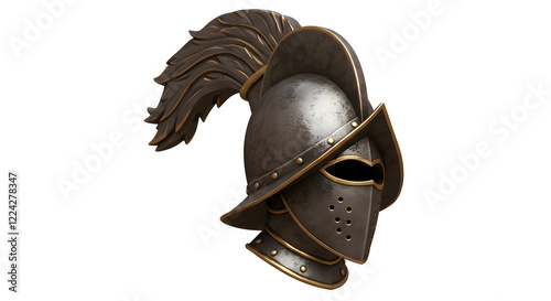 Morion Helmet 3D Model Medieval Knight Armor isolated on white background. Generative AI photo