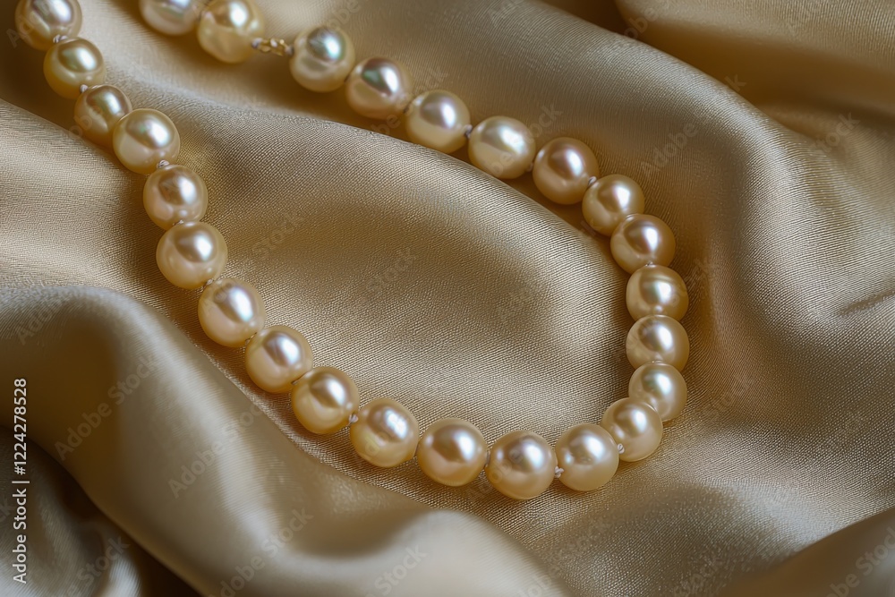 delicate necklace of shimmering pearls spread across a soft fabric backdrop, evoking a sense of luxury and sophistication delicate necklace of shimmering pearls spread across a soft fabric backdrop, evoking a sense of luxury and sophistication
