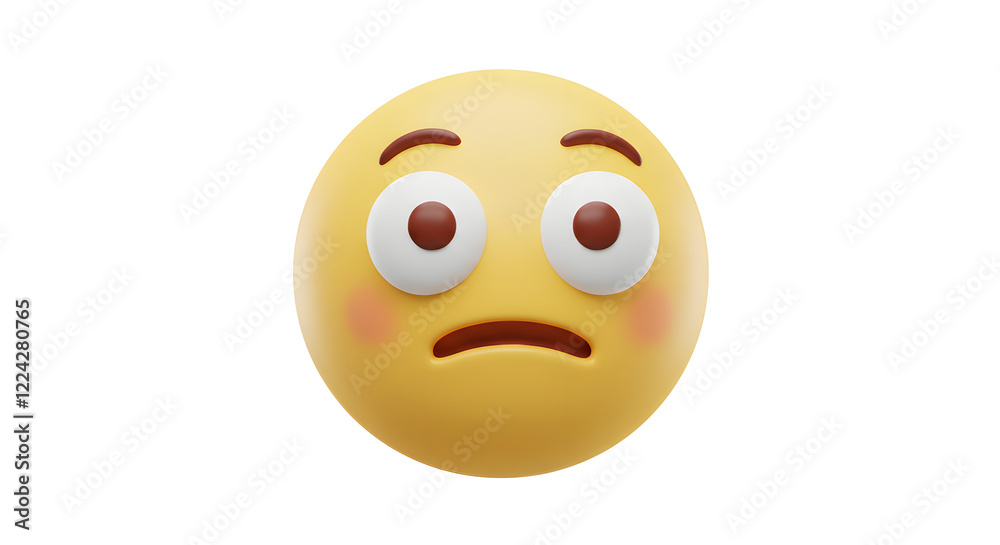 Fototapeta premium 3D Rendered Worried Emoticon Digital Asset isolated on white background. Generative AI
