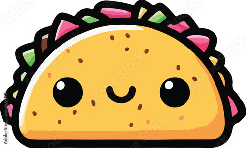 Cartoon Food Stickers. smiling taco