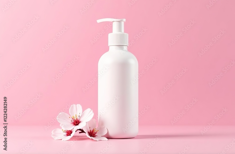 top view white hand cream glass bottle on bubble gum pink background top view white hand cream glass bottle on bubble gum pink background