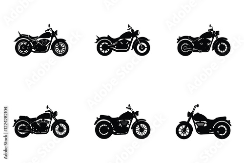 Cruiser motorcycle silhouette on clean white background design