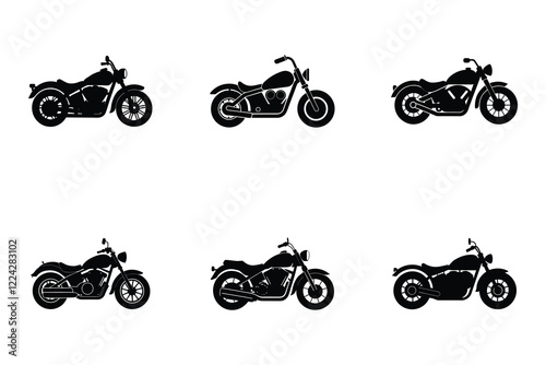 Cruiser motorcycle silhouette on isolated white flat vector