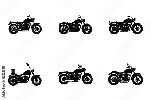 Cruiser motorcycle vector silhouette design on white background