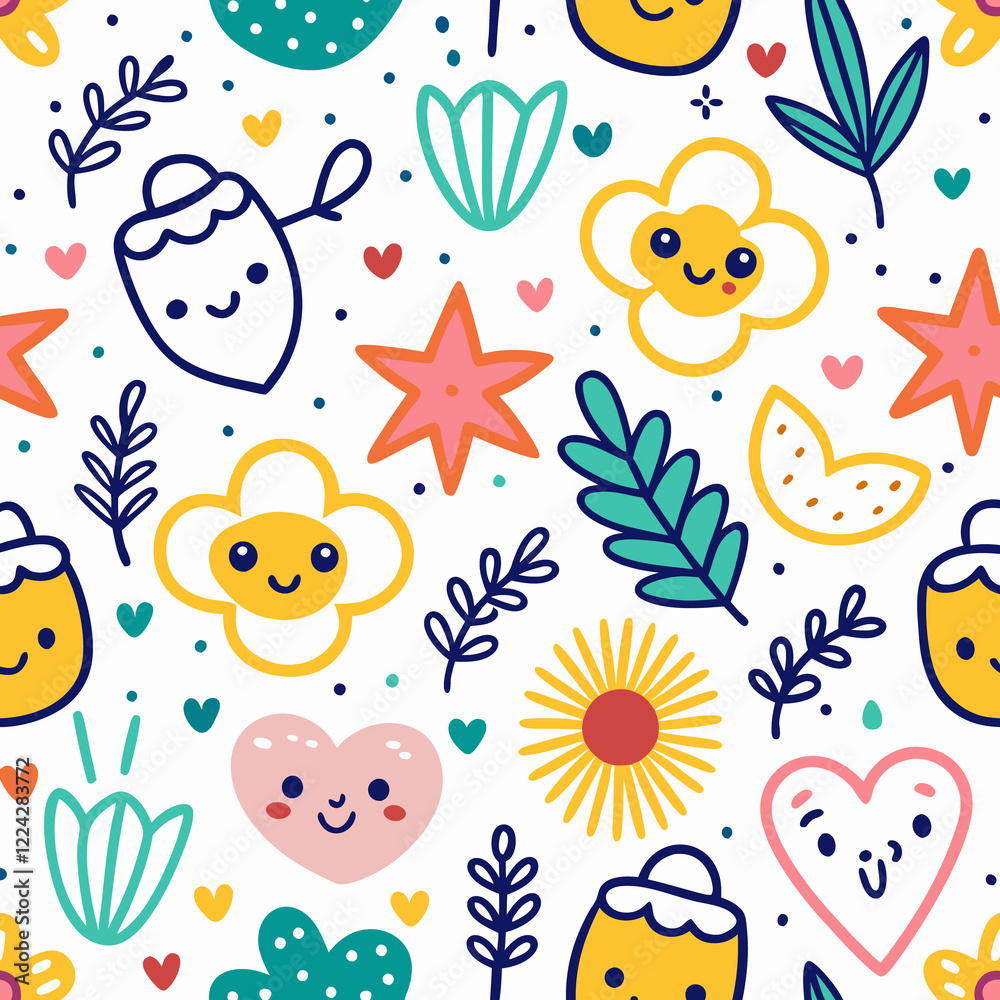 Naklejka premium Happy floral seamless pattern. (1)