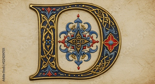 Ornate Illuminated Letter D Medieval Design Art