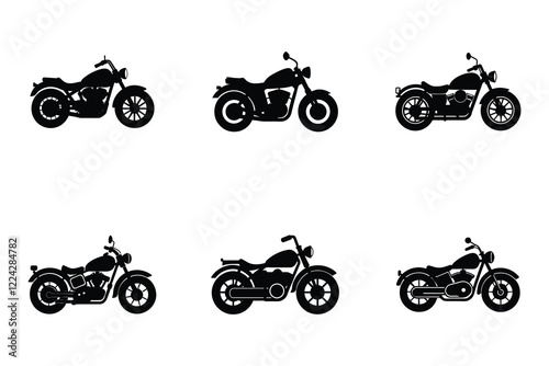 Flat silhouette of cruiser motorcycle on white