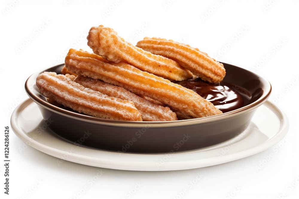 Churros coated in sugar with chocolate dipping sauce served in a brown bowl on a white plate.dessert menus, cafe promotions, or snack ideas. Sweetness. Joy. A treat for any moment of indulgence.
Churros coated in sugar with chocolate dipping sauce served in a brown bowl on a white plate.dessert menus, cafe promotions, or snack ideas. Sweetness. Joy. A treat for any moment of indulgence.