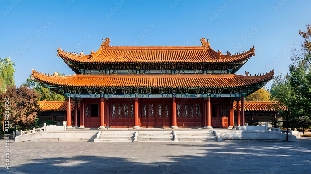 Grand Imperial Chinese Temple with Ornate Architecture and Blue Sky Background : Generative AI Grand Imperial Chinese Temple with Ornate Architecture and Blue Sky Background : Generative AI
