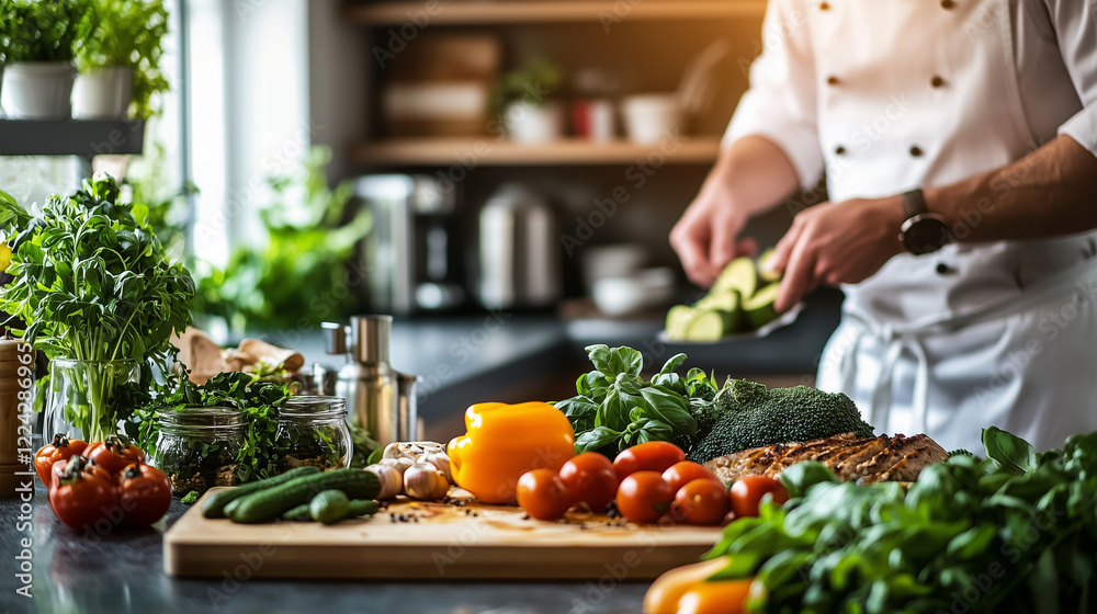 A professional kitchen setup with chefs preparing gourmet dishes, vibrant ingredients, and stainless-steel appliances in the background, creating a high-end culinary environment. A professional kitchen setup with chefs preparing gourmet dishes, vibrant ingredients, and stainless-steel appliances in the background, creating a high-end culinary environment.