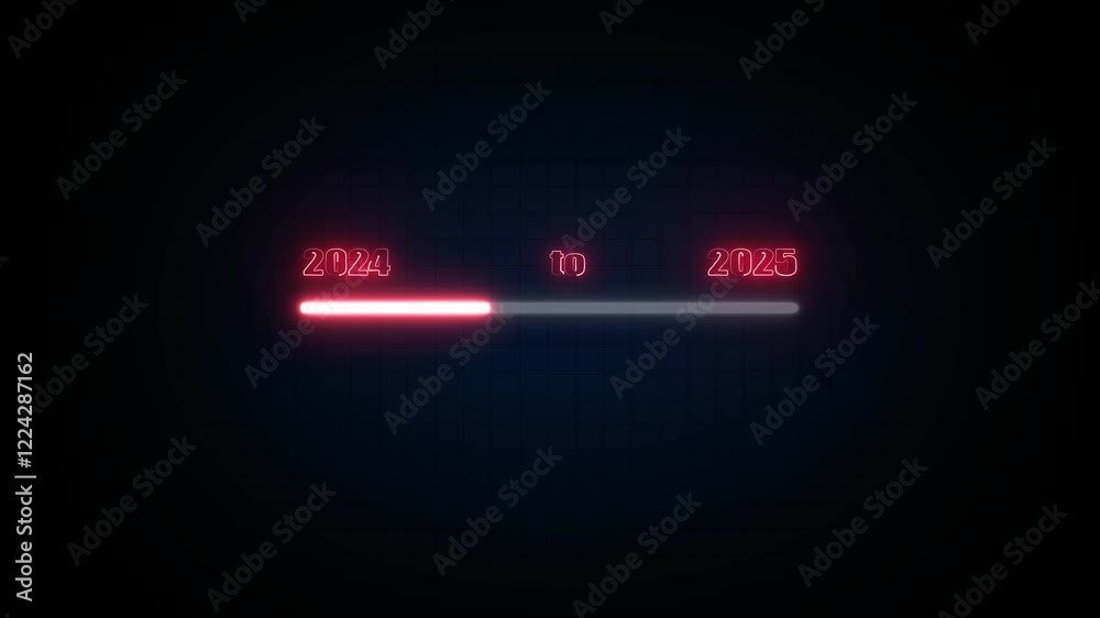 Glowing neon Happy New year 2024 to 2025 loading concept. Year change concept.Loading bar from 2024 to 2025 new year transfer animation. Year change concept animation. Glowing neon Happy New year 2024 to 2025 loading concept. Year change concept.Loading bar from 2024 to 2025 new year transfer animation. Year change concept animation.