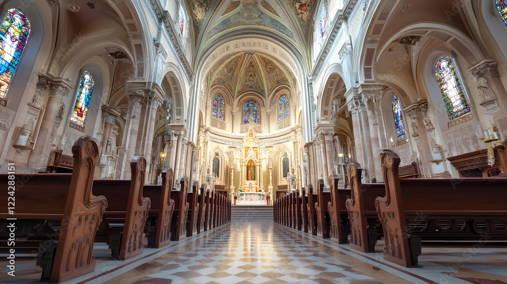 Fototapeta premium Stunning Interior of a Historic Cathedral with Elaborate Art and Architectural Beauty : Generative AI