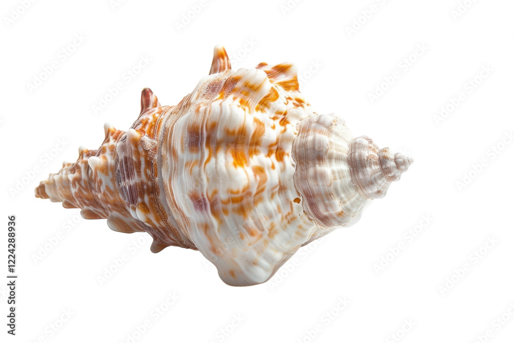A beautifully detailed conch shell resting gracefully against a pristine white background, showcasing its intricate patterns and natural beauty isolated on transparent background A beautifully detailed conch shell resting gracefully against a pristine white background, showcasing its intricate patterns and natural beauty isolated on transparent background